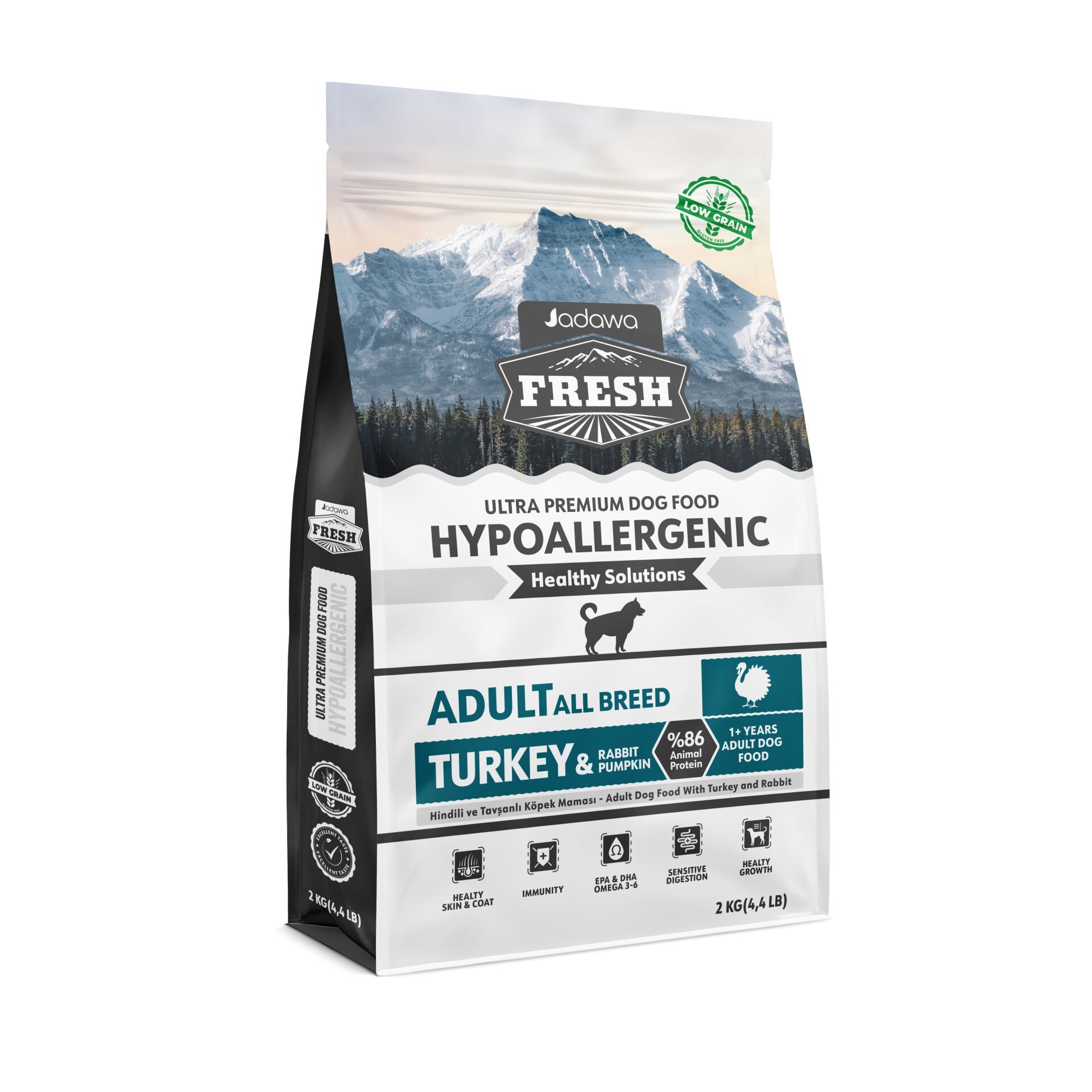 JADAWA FRESH ULTRA PREMIUM HYPOALLERGENIC DOG FOOD ADULT RABBIT&TURKEY&PUMPKIN ALL BREED 2 KG