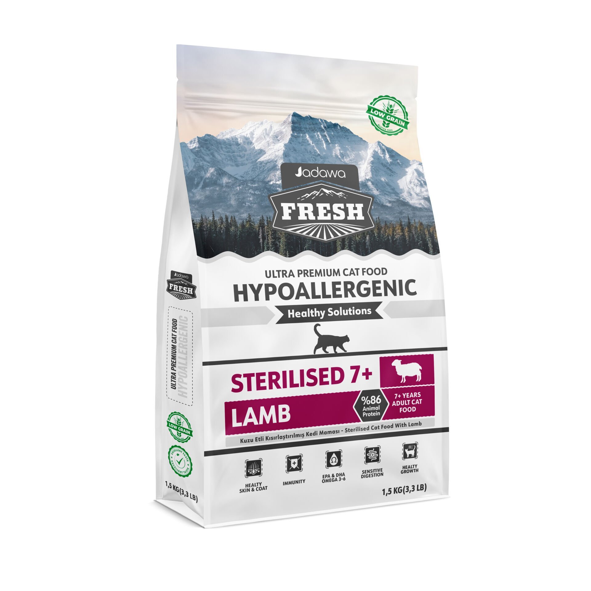 JADAWA FRESH ULTRA PREMIUM HYPOALLERGENIC CAT FOOD ADULT LAMB STERILISED SENIOR+7    1,5 KG