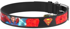 Waudog Tasarım Gerçek Deri Köpek Boyun Tasması, ''Superman1'' Deseni, 12 MM, L 18-24 CM Siyah