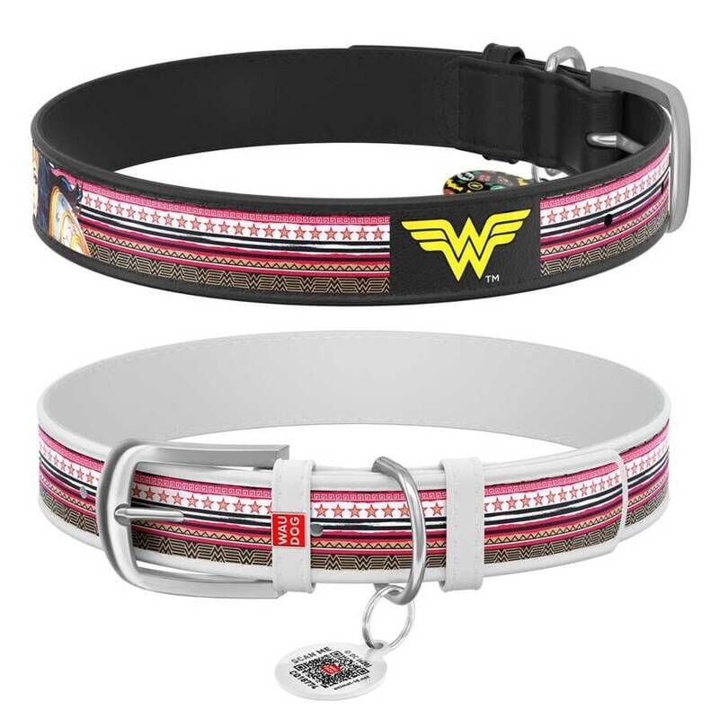 Waudog Wonder Woman Desenli QR Pasaportlu Köpek Boyun Tasması 38-49 CM