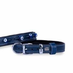 Doggie Konfor Deri Nazar Boncuklu Köpek Boyun Tasması – El Yapımı & Vegetal Deri