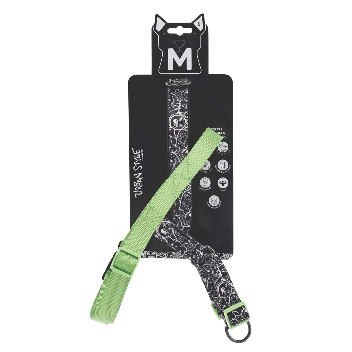 M-PETS URBAN STYLE BLACK/WHİTE NORWEGIAN KÖPEK GÖĞÜS TASMASI (L)