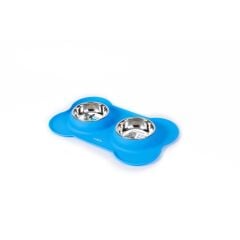M-PETS DUET PASLANMAZ ÇELİK SİLİKON İKİLİ MAMA & SU KABI – MAVİ (200 ML x 2)