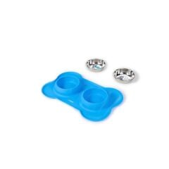 M-PETS DUET PASLANMAZ ÇELİK SİLİKON İKİLİ MAMA & SU KABI – MAVİ (200 ML x 2)