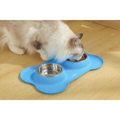 M-PETS DUET PASLANMAZ ÇELİK SİLİKON İKİLİ MAMA & SU KABI – MAVİ (200 ML x 2)