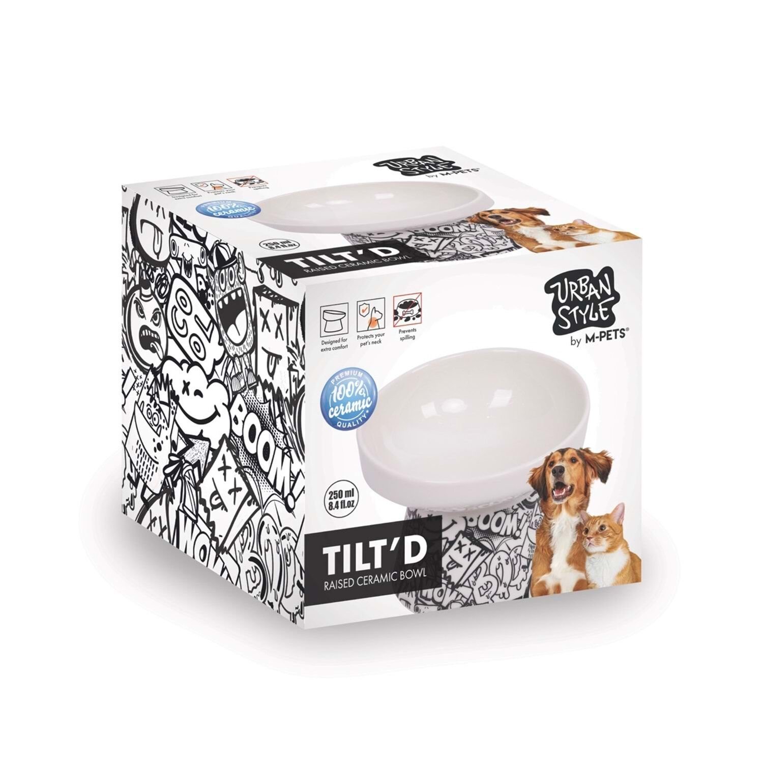 M-PETS URBAN STYLE TILTD SERAMİK MAMA KABI 250ML BLACK/WHİTE