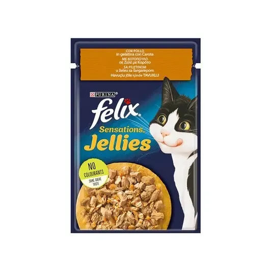Felix Pouch Sensations Jellies Tavuk Etli ve Havuçlu Yaş Kedi Maması 85 Gr