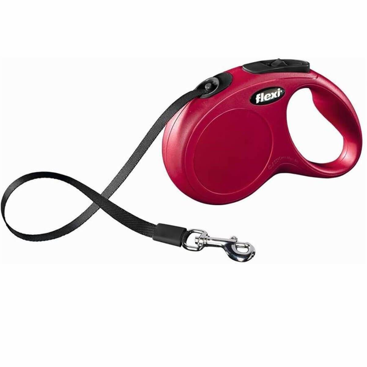Flexi New Classic Otomatik Köpek Gezdirme Tasması – 5 m (Kırmızı) [M]