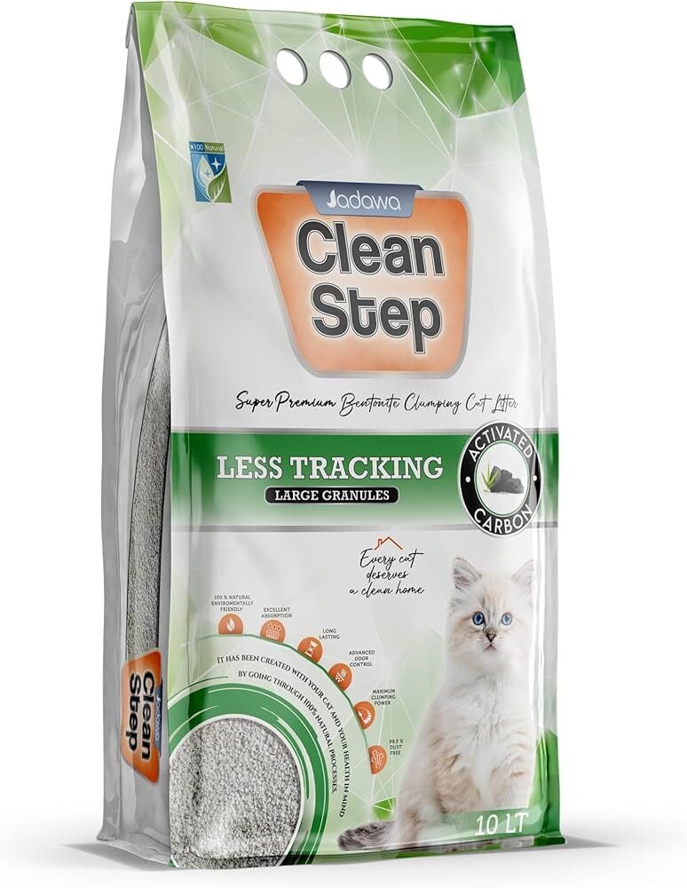 Jadawa Clean Step Less Tracking with Activated Carbon Clumping Cat Litter 10 Lt - Grey (Büyük Taneli Gri Aktif Karbonlu)