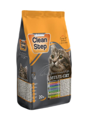 Clean Step Multi-Cat Çoklu Kediler için Topaklanan İnce Tane Bentonit Kedi Kumu 20 LT