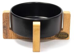 Ozark Ahşap ''Seramik'' Mama ve Su Kabı Seti ''Siyah''