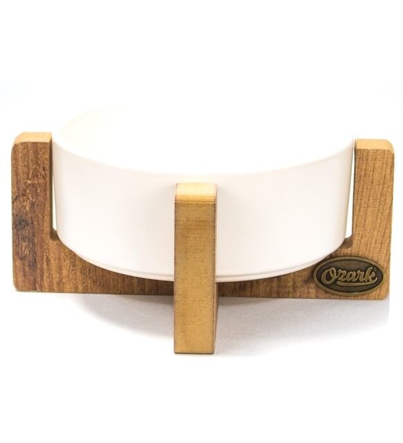 Ozark Ahşap ''Seramik'' Mama ve Su Kabı Seti ''Beyaz''