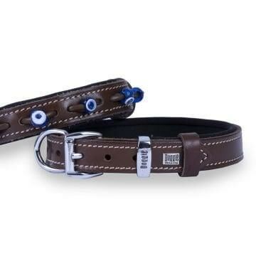 Doggie Konfor Deri Nazar Boncuklu Köpek Boyun Tasması – El Yapımı & Vegetal Deri KAHVRENGİ - 2XS