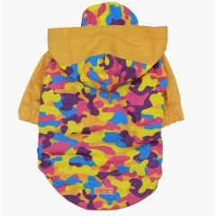 Pawstar Sarı Kamuflaj Büyük Irk Köpek Yağmurluğu (Su Geçirmez, Mikro Astar)