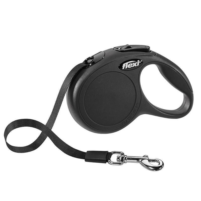 Flexi New Classic Otomatik Şerit Köpek Gezdirme Kayışı Siyah – 5 m (L)