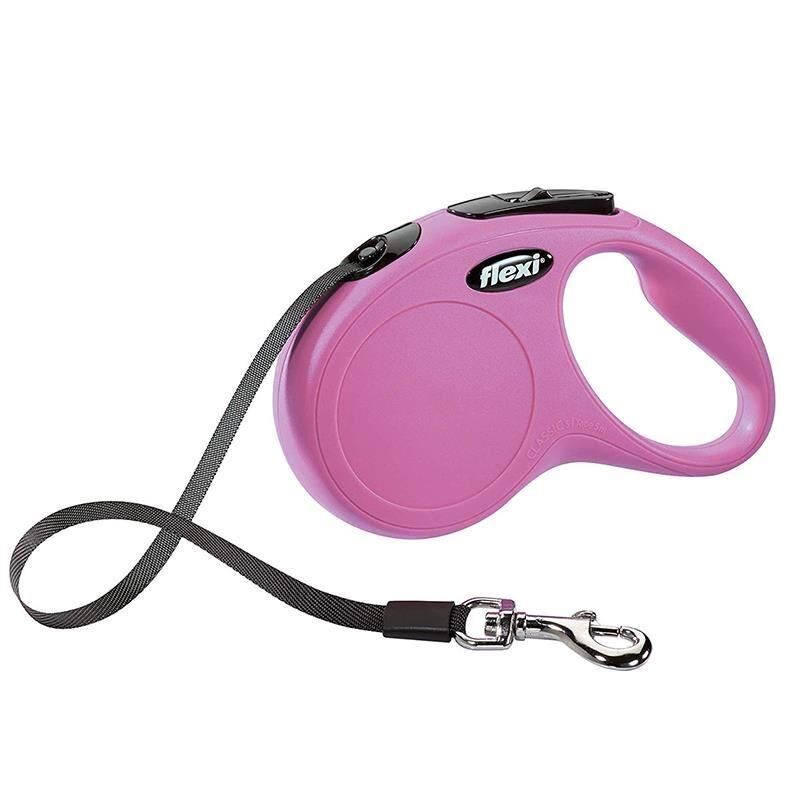 Flexi New Classic Otomatik Şerit Köpek Gezdirme Kayışı Pembe – 5 m (M)
