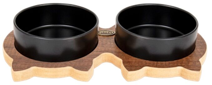 Ozark 2'li Kedili ''Seramik'' Mama ve Su Kabı Seti ''Siyah''