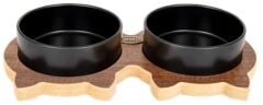 Ozark 2'li Kedili ''Seramik'' Mama ve Su Kabı Seti ''Siyah''