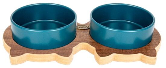 Ozark 2’li Kedili “Seramik” Mama ve Su Kabı Seti – Petrol Mavisi