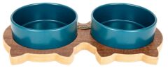 Ozark 2’li Kedili “Seramik” Mama ve Su Kabı Seti – Petrol Mavisi
