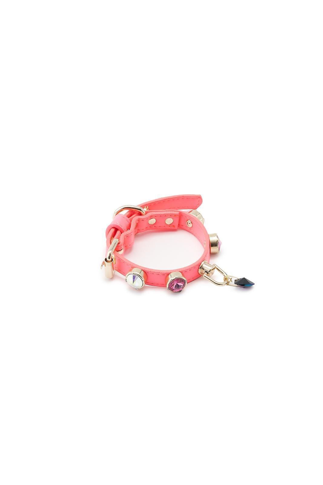 SWAROVSKİ TAŞLI PEMBE DERİ BOYUN TASMASI XSMALL