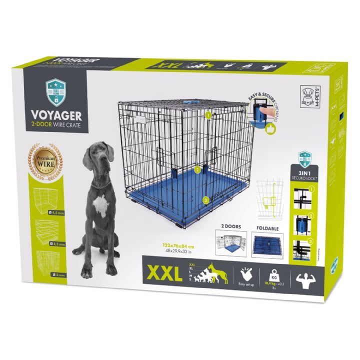 M-Pets Voyager Köpek Kafesi 2 Kapılı (XXL) Mavi 122x76x84 CM
