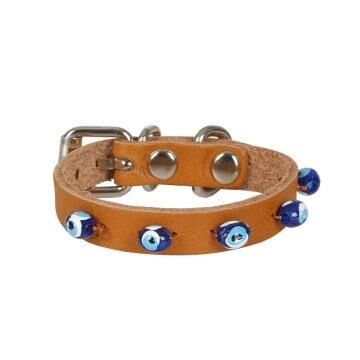 Gerçek Deriden El Yapımı Boncuklu Kedi Boyun Tasması KAMEL - 3