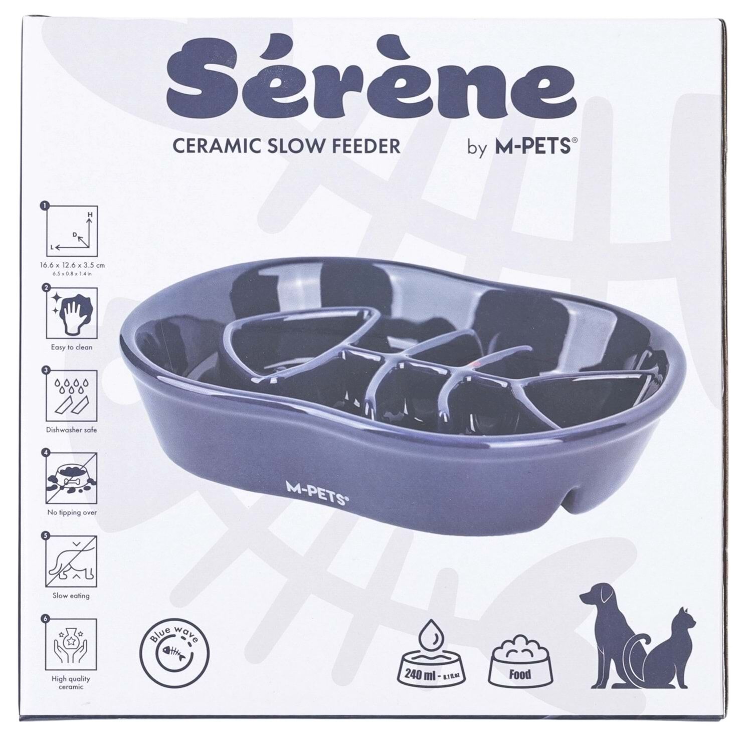 60532517 M-PETS SERENE FISH SERAMİK YAVAŞ YEME MAMA KABI 240ML DARK BLUE
