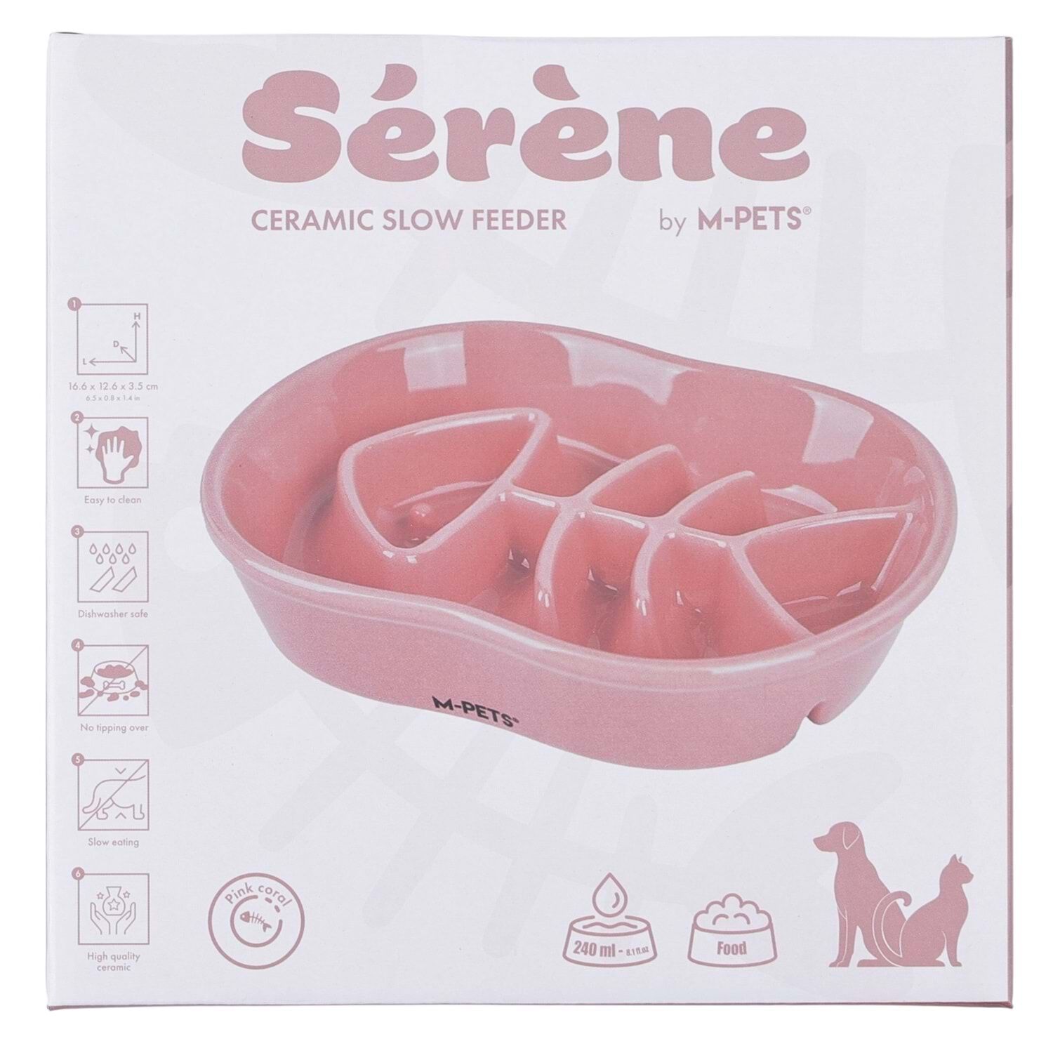 60532307 M-PETS SERENE FISH SERAMİK YAVAŞ YEME MAMA KABI 240ML PİNK