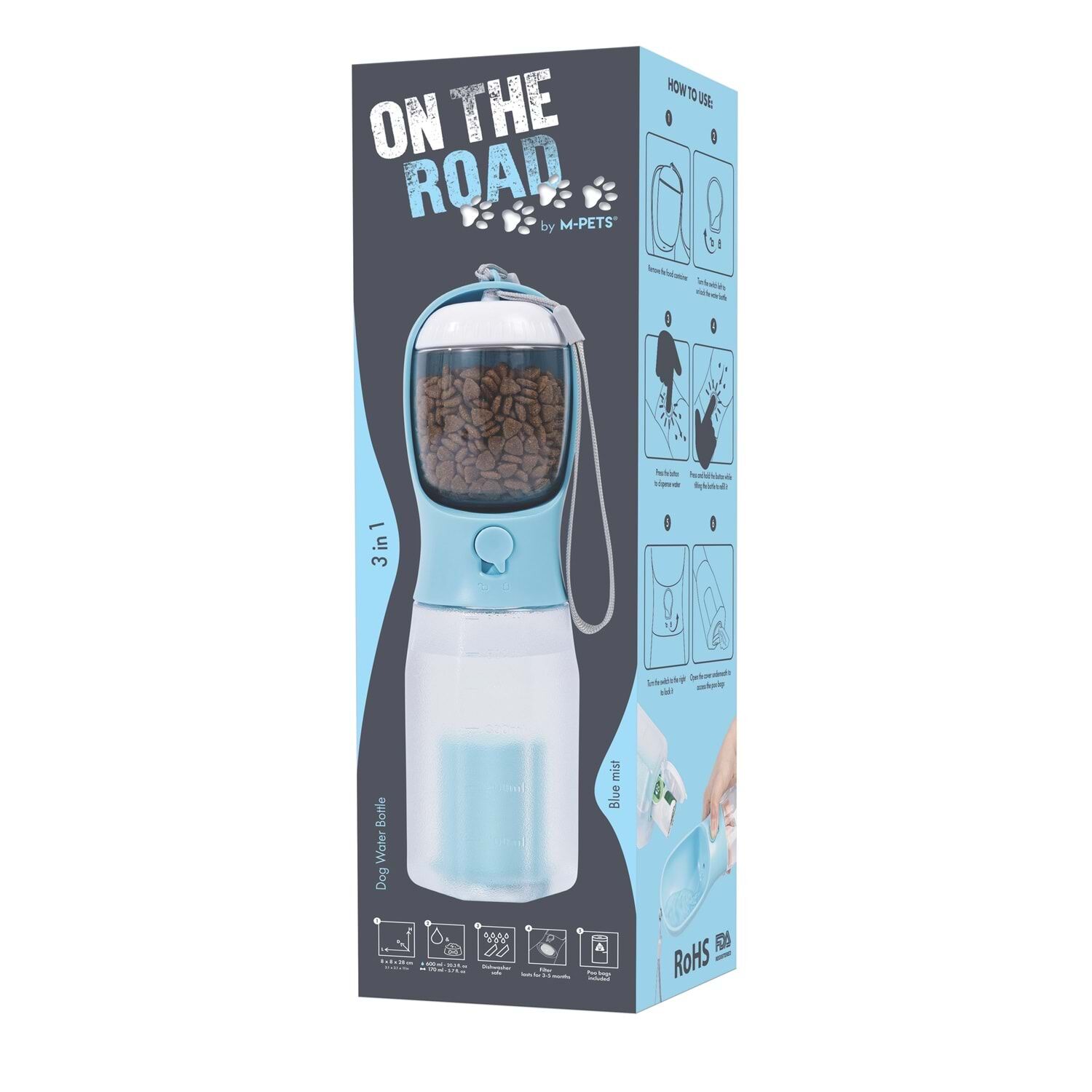M-PETS ON THE ROAD 3İN1 KÖPEK SEYAHAT SULUĞU 600ML BLUE