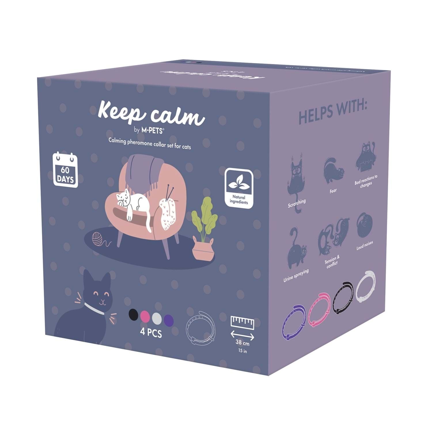M-PETS KEEP CALM CALMİNG SAKİNLEŞTİCİ KEDİ TASMASI 4LÜ MİX COLOR