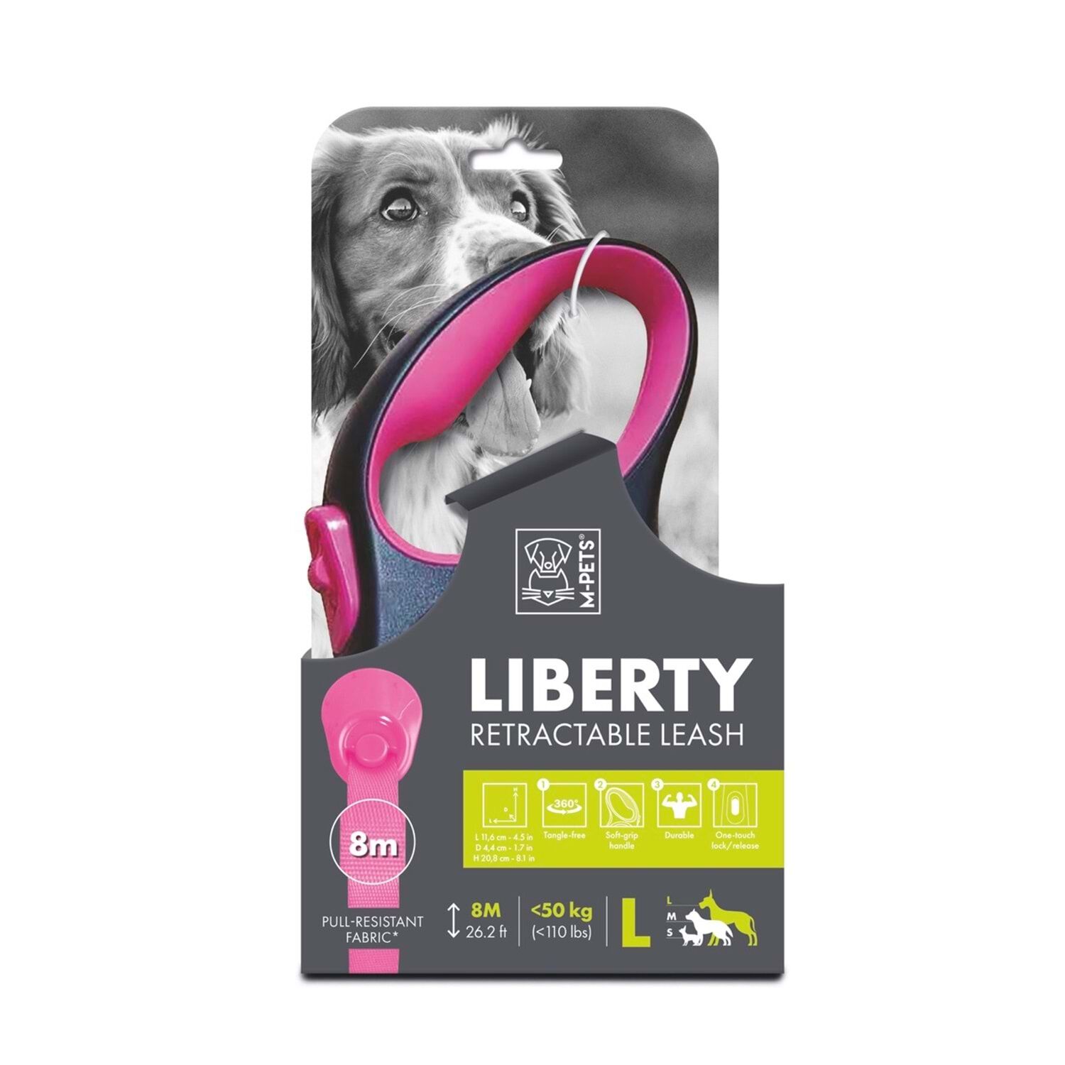 10842799 M-PETS LIBERTY OTOMATİK GEZDİRME ŞERİT 8MT/PINK (L)