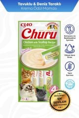 Ciao Churu Cream Tavuklu ve Deniz Taraklı Kedi Ödül Kreması 4 x 14 Gr