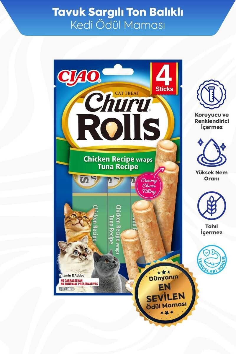 Ciao Churu Rolls Sticks Tavuk Sargılı & Ton Balıklı Kedi Ödül Maması 4 x 10 Gr