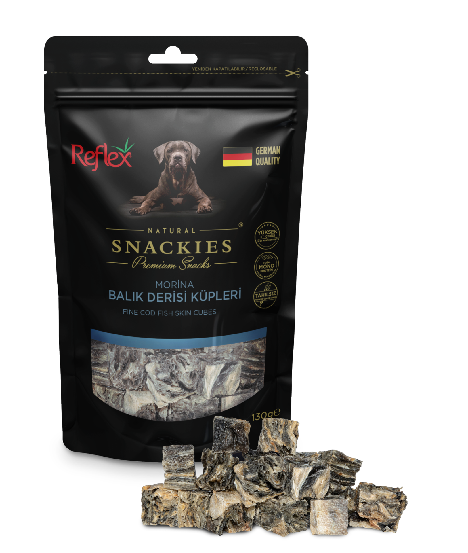 Snackies Morina Balığı Derisi Küpleri Köpek Ödül Ürünü 130 g