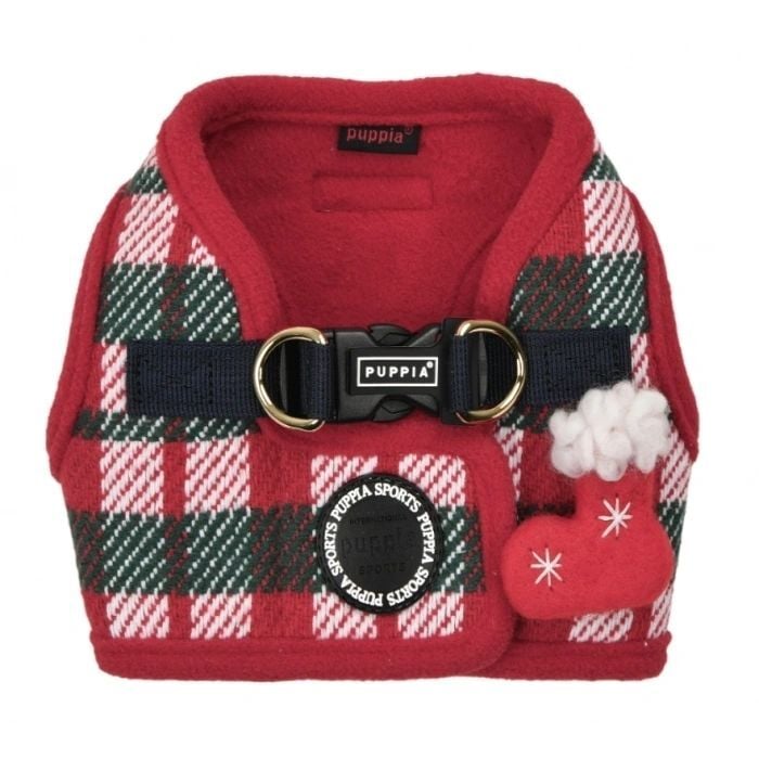 PUPPIA FESTIVE HARNESS B/RED/S