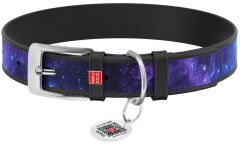 Waudog Tasarım Gerçek Deri Köpek Boyun Tasması, ''NASA21'' Deseni, XS, 12 MM, L 21-29 CM Siyah