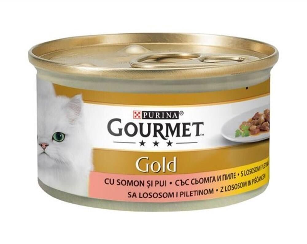Gourmet Gold Parça Etli Soslu Somon Tavuk Kedi Yaş Mama 85gr
