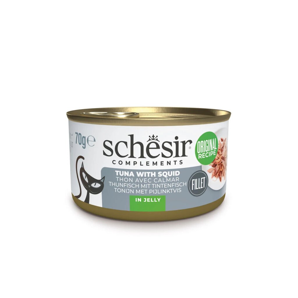 Schesir Tamamlayıcı Ton Balıklı ve Kalamarlı Jöle İçinde Kedi Konservesi 70g