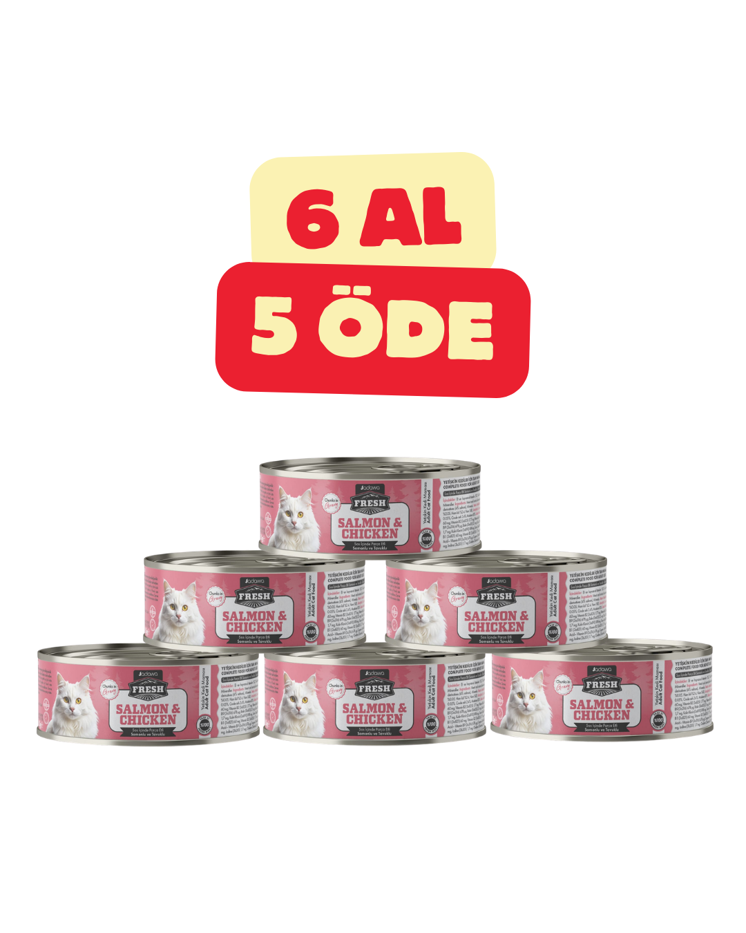 5+1 FRESH SOMON TAVUK YETİŞKİN PARÇA ETLİ KEDİ KONSERVESİ 85gr