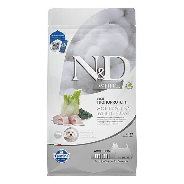 N&D White Canine Formula Levrek, Pirinç, Rezene Spirulina Adult Mini 2 KG