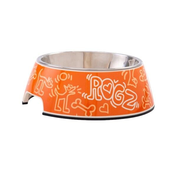 Bowlz Bubble Paslanmaz Çelik Mama & Su Kabı – Orange Doodle (Medium)