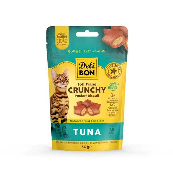 Delibon Chrunchy İçi Dolgulu Tuna Balıklı Kedi Ödül Bisküvisi 60 GR
