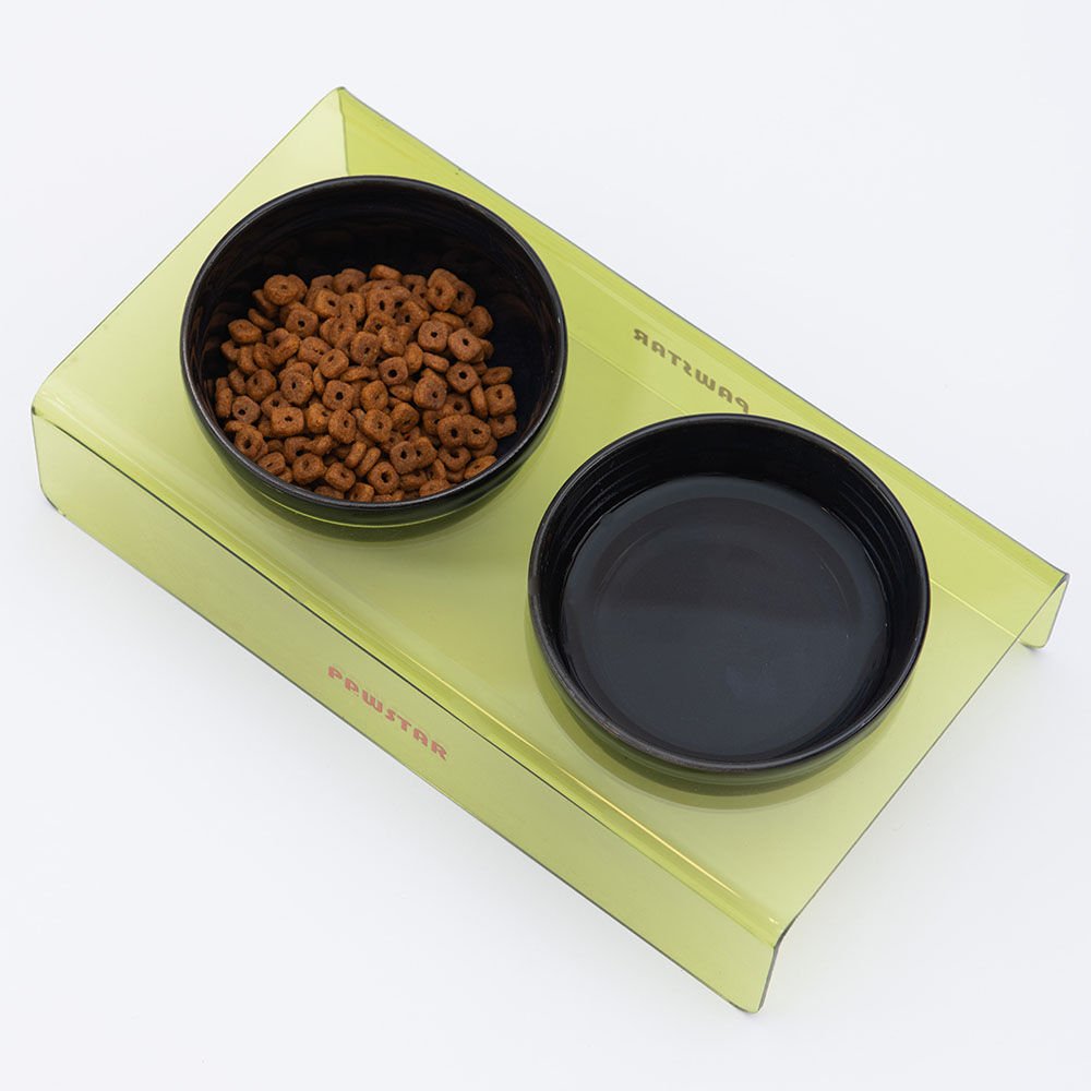 PawStar Transparan Yeşil İkili Seramik – Pleksi Mama ve Su Kabı