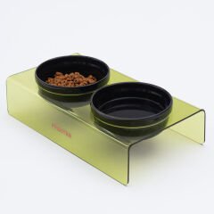 PawStar Transparan Yeşil İkili Seramik – Pleksi Mama ve Su Kabı