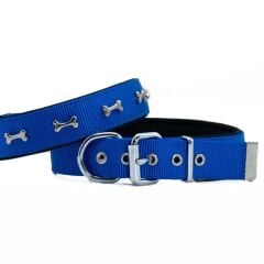 Doggie Konfor Dokuma Köpek İçin  Kemikli  Boyun Tasması Royalmavi 2,5X42-50Cm