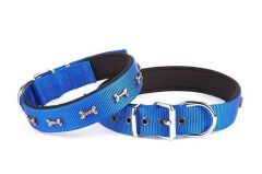 Doggie Konfor Dokuma Köpek Boyun Tasması – Kemikli, Royal Mavi, 2,5 × 42–50 cm