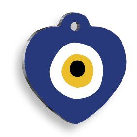 Sarı Nazar Boncuğu Desenli Kalp Şekilli Kedi Köpek Künyesi Large: 4,2 x 4,5 cm.