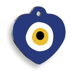 Sarı Nazar Boncuğu Desenli Kalp Şekilli Kedi Köpek Künyesi Large: 4,2 x 4,5 cm.