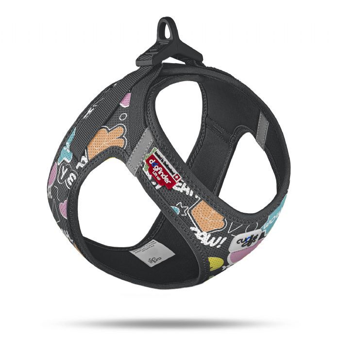 Vest Harness Curli Clasp Air-Mesh Köpek Göğüs Tasması – Comic Black (S)